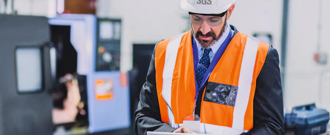 Cropped shot of a focused male engineer wearing safety gear while doing an inspection on machinery inside of a workshop